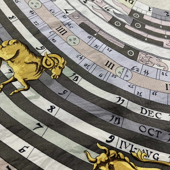 HERMES Dies Et Hore Square Silk Scarf Astrology Gray Multicolor Carre 90 - Picture 6 of 11